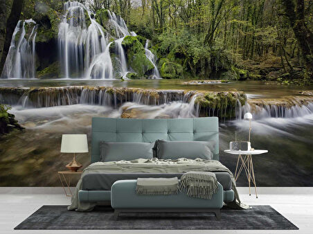 Şelale Nehir Orman Sonbahar Duvar Kağıdı Baskı