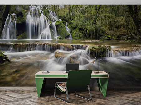 Şelale Nehir Orman Sonbahar Duvar Kağıdı Baskı