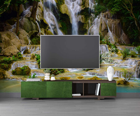 Şelale Kayalık Orman Duvar Kağıdı Baskı