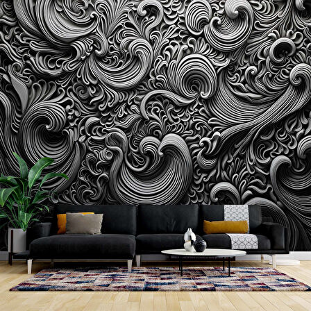 3 Boyutlu Siyah Motifli Duvar Kağıdı