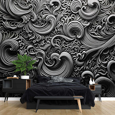 3 Boyutlu Siyah Motifli Duvar Kağıdı