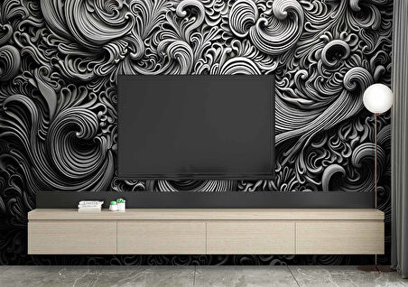 3 Boyutlu Siyah Motifli Duvar Kağıdı