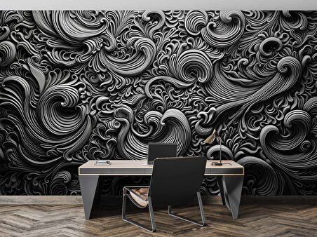 3 Boyutlu Siyah Motifli Duvar Kağıdı