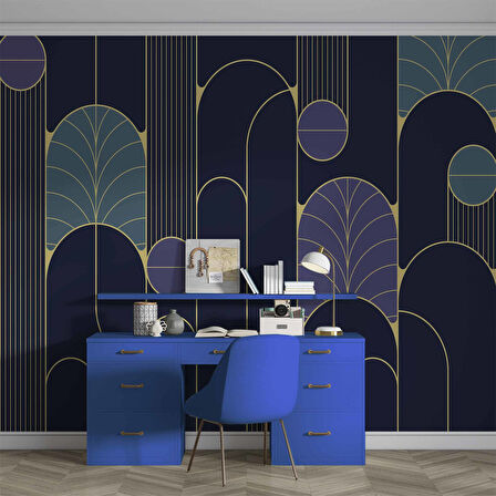 Lacivert Geometri Motifli Duvar Kağıdı