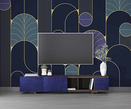 Lacivert Geometri Motifli Duvar Kağıdı