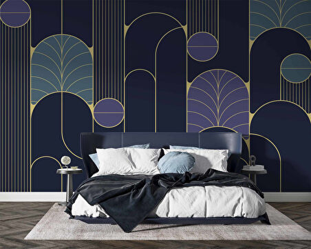 Lacivert Geometri Motifli Duvar Kağıdı