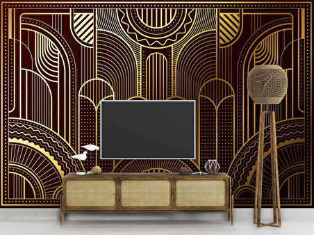 Kahverengi Altın Motifli Duvar Kağıdı