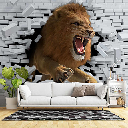 3 Boyutlu Aslan Temalı Duvar Kağıdı