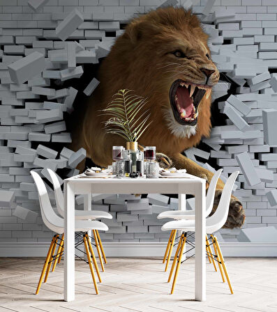3 Boyutlu Aslan Temalı Duvar Kağıdı