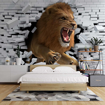 3 Boyutlu Aslan Temalı Duvar Kağıdı
