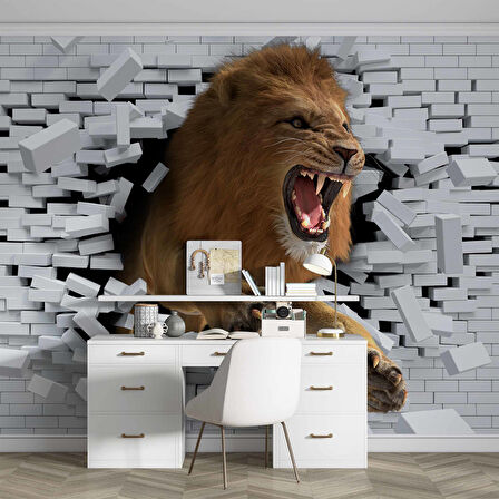 3 Boyutlu Aslan Temalı Duvar Kağıdı