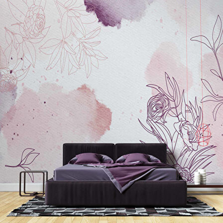 Mor Soft Suluboya Çiçek Duvar Kağıdı