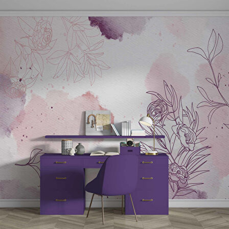 Mor Soft Suluboya Çiçek Duvar Kağıdı