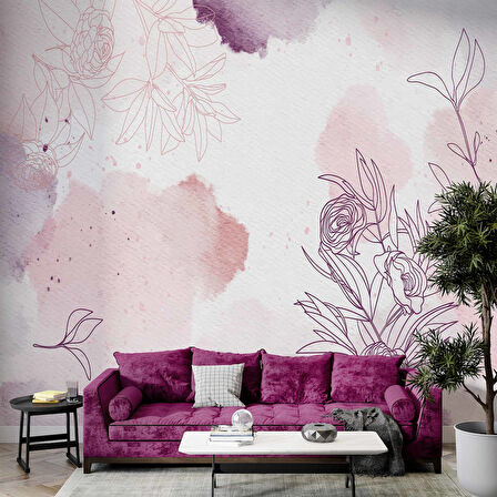 Mor Soft Suluboya Çiçek Duvar Kağıdı