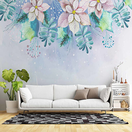 Mavi Soft Suluboya Çiçek Duvar Kağıdı