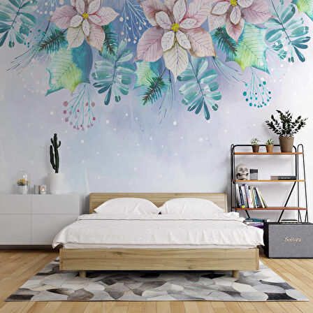 Mavi Soft Suluboya Çiçek Duvar Kağıdı