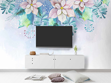 Mavi Soft Suluboya Çiçek Duvar Kağıdı