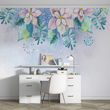 Mavi Soft Suluboya Çiçek Duvar Kağıdı