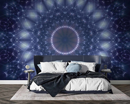 3 Boyutlu Lacivert Soyut Franktal Desenli Duvar Kağıdı