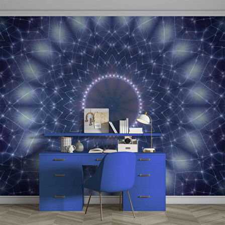 3 Boyutlu Lacivert Soyut Franktal Desenli Duvar Kağıdı