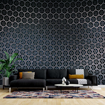 3 Boyutlu Siyah Petek Desenli Duvar Kağıdı