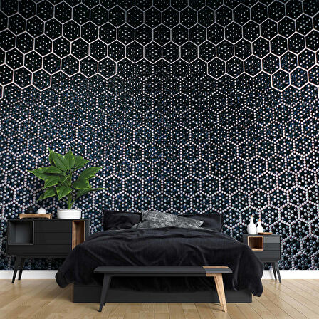 3 Boyutlu Siyah Petek Desenli Duvar Kağıdı