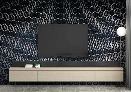 3 Boyutlu Siyah Petek Desenli Duvar Kağıdı