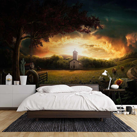 Gün Batımı Salıncak ve Ayçiçeği Temalı Duvar Kağıdı