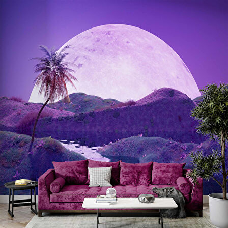 Gece Ay Mor Gökyüzü Temalı Duvar Kağıdı