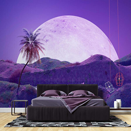 Gece Ay Mor Gökyüzü Temalı Duvar Kağıdı