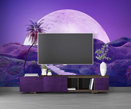 Gece Ay Mor Gökyüzü Temalı Duvar Kağıdı