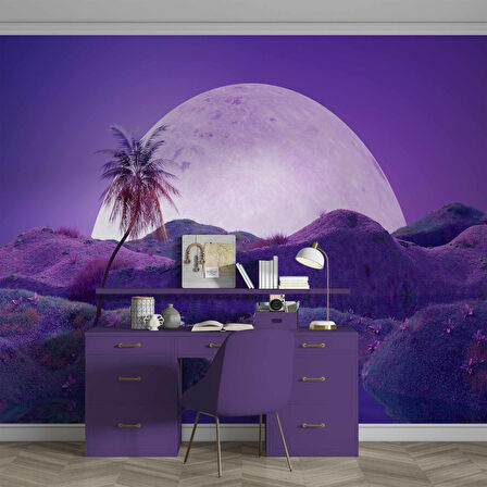 Gece Ay Mor Gökyüzü Temalı Duvar Kağıdı