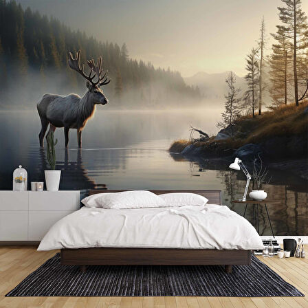 Göl Üzerinde Geyik Manzaralı Duvar Kağıdı