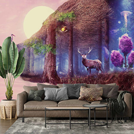 Ayı ve Ay Çizim Temalı Duvar Kağıdı