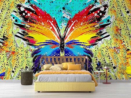 Renkli Kelebek Çizim Desenli Duvar Kağıdı