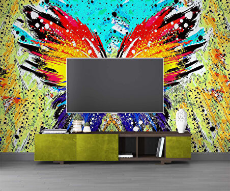 Renkli Kelebek Çizim Desenli Duvar Kağıdı