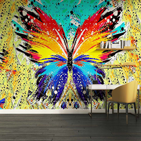 Renkli Kelebek Çizim Desenli Duvar Kağıdı