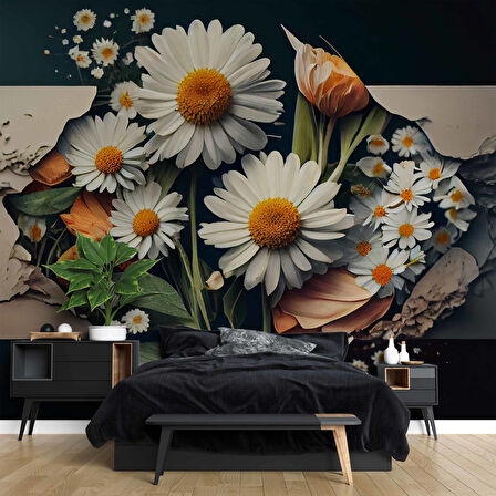 3 Boyutlu Papatya Çiçek Duvar Kağıdı