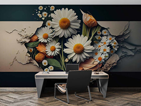 3 Boyutlu Papatya Çiçek Duvar Kağıdı