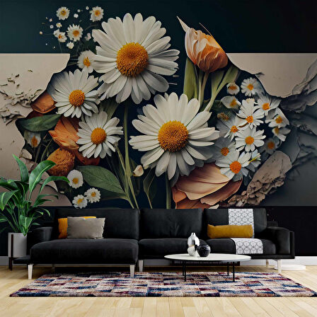 3 Boyutlu Papatya Çiçek Duvar Kağıdı