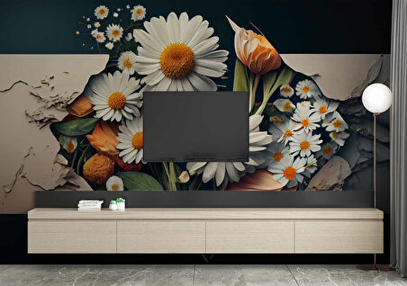 3 Boyutlu Papatya Çiçek Duvar Kağıdı