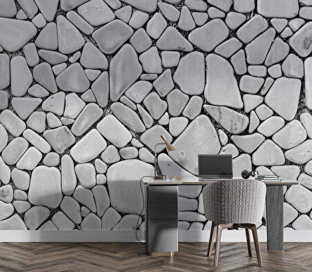 3 Boyutlu Gri Taş Desen Duvar Kağıdı