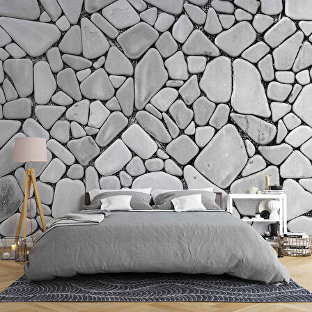 3 Boyutlu Gri Taş Desen Duvar Kağıdı