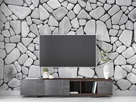 3 Boyutlu Gri Taş Desen Duvar Kağıdı