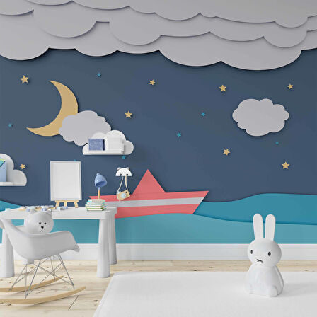 Denizci Gece Ay Yıldız Çocuk Odası Duvar Kağıdı