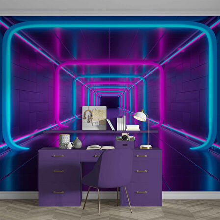 3 Boyutlu Neon Derinlik Duvar Kağıd