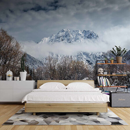 Kış Karlı Dağ ve Gökyüzü Manzaralı Duvar Kağıdı