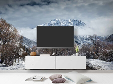 Kış Karlı Dağ ve Gökyüzü Manzaralı Duvar Kağıdı