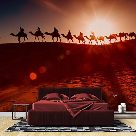 Çöldeki Deve Kervanı Manzaralı Duvar Kağıdı