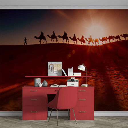 Çöldeki Deve Kervanı Manzaralı Duvar Kağıdı